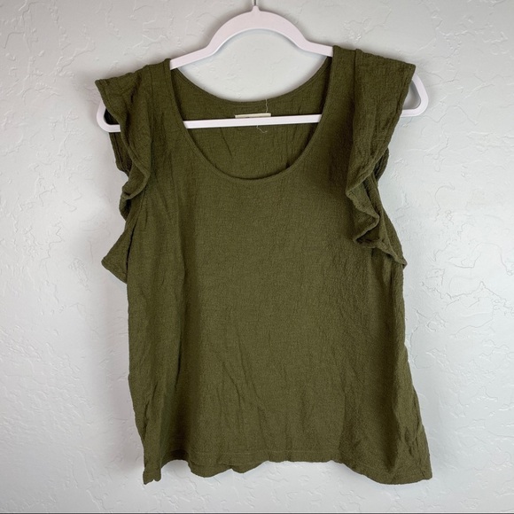 Madewell Ruffle-Sleeve‎ Tank Top in Olive Green - Picture 2 of 7
